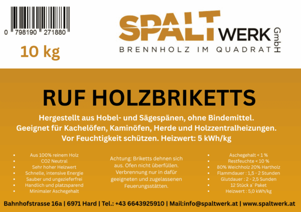 Spaltwerk RUF Holzbriketts – 10 kg Paket – Bild 4
